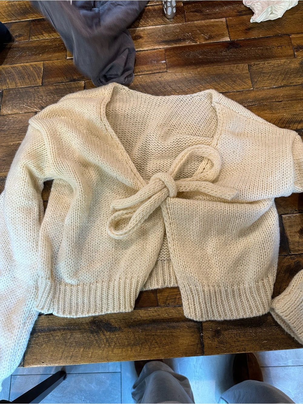Amazon Cream Tie-Front Knit Cardigan